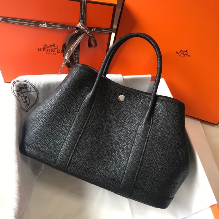 Hermes Garden Party 36cm Tote Handbag In Black Clemence Leather